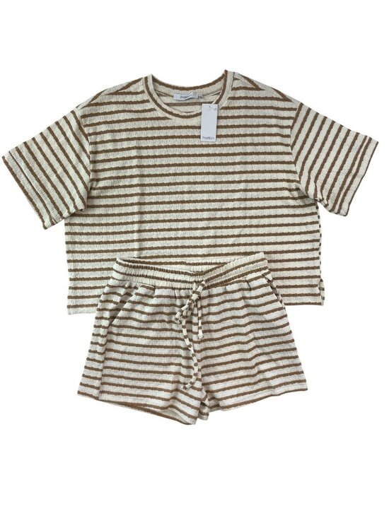 Marion Other - Marion 2-PIECE-SET Brown White Textured Top & Shorts Lounge Set Wmn's Size L NWT